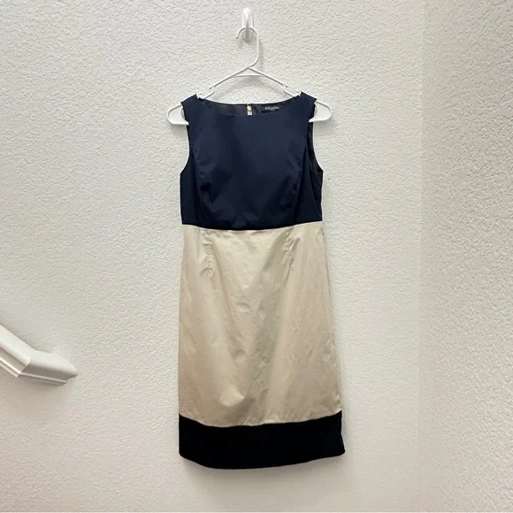 Brook Brothers Women’s Stretch Sleeveless Navy Blue & Cream Cotton Dress Size 2 - Picture 10 of 11